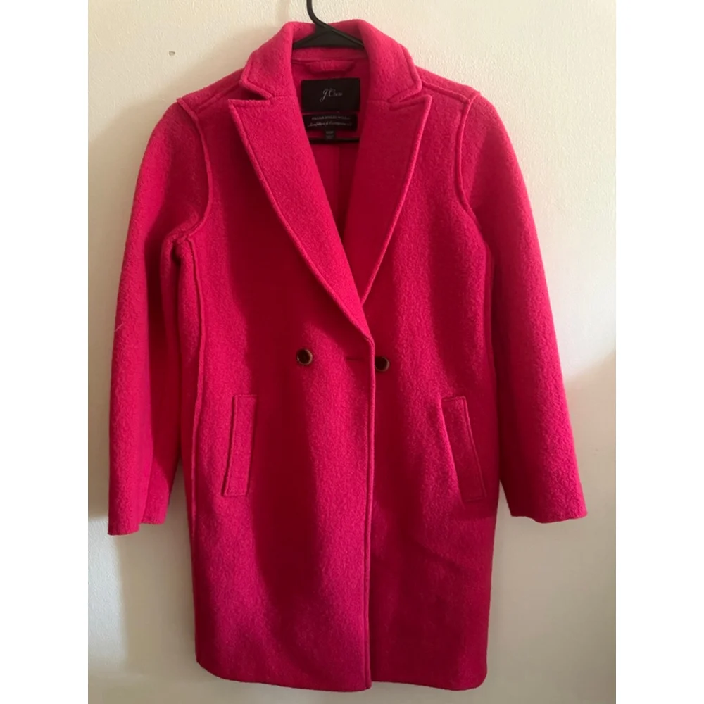 Women's J.Crew Pink Italian Boiled Wool and Two button Pea Coat 00P - Picture 3 of 5